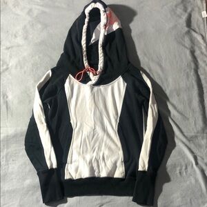 Black and White Hoodie with Red Accents